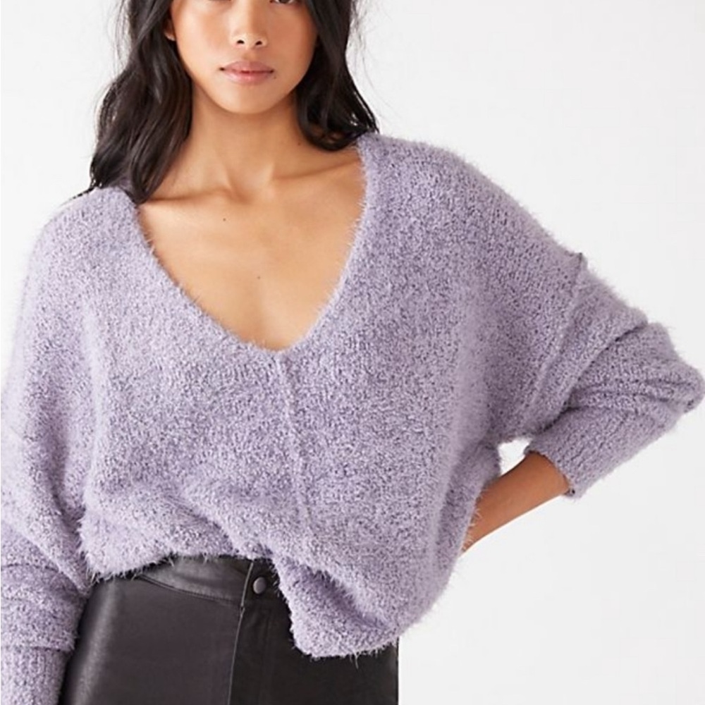 Free People Icing V-Neck Fuzzy Eyelash Slouchy Size L